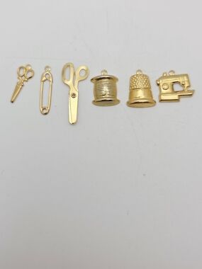 Gold Plated Sewing Charms Set - Scissors, Thimble, Spool, Machine